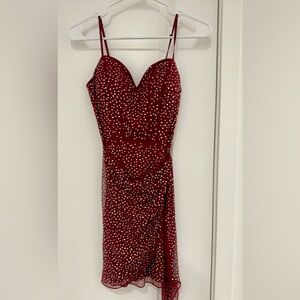 Maroon and rhinestone mini dress